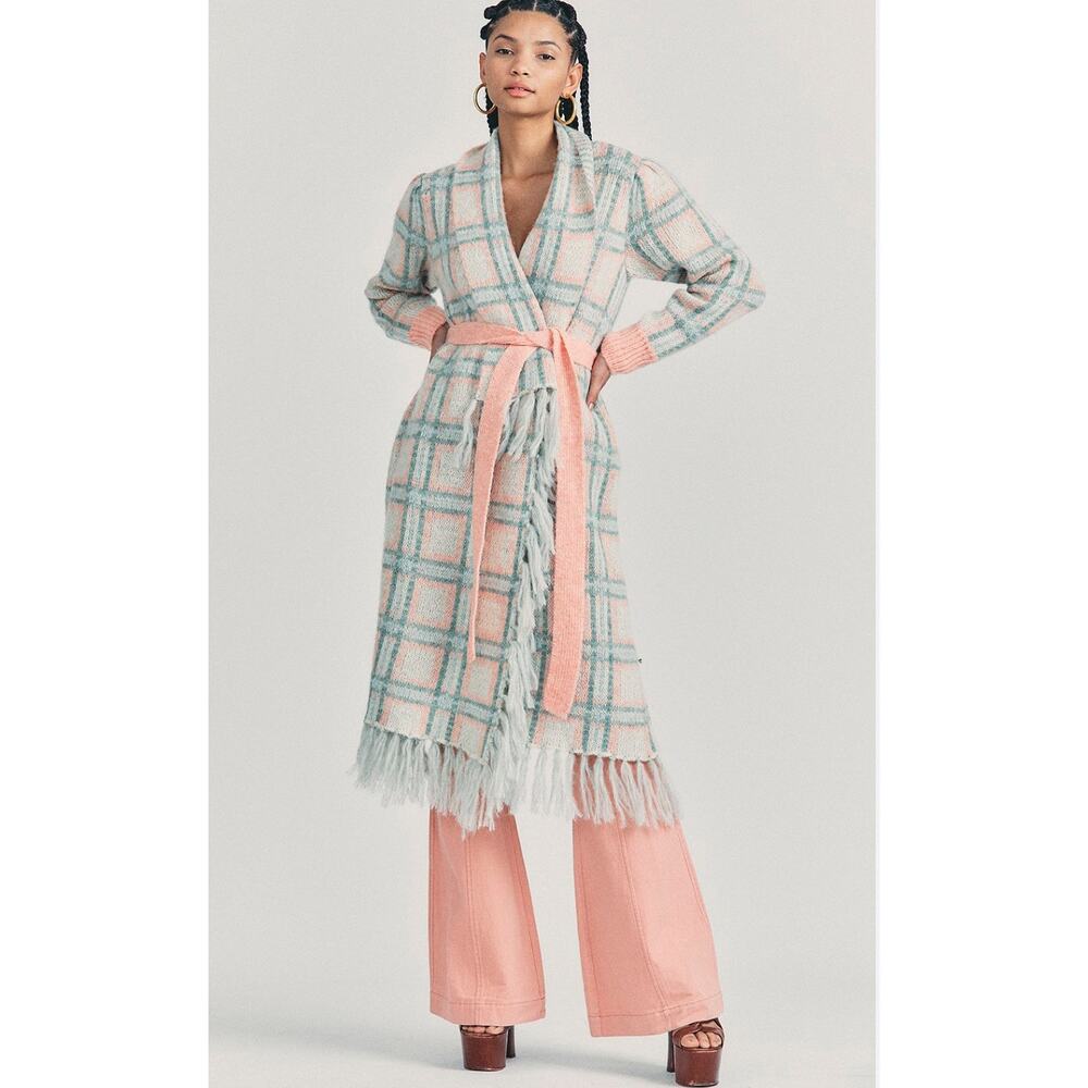 LoveShackFancy Avie Magnolia Pink Plaid Wool Mohair Blend Duster XS/S